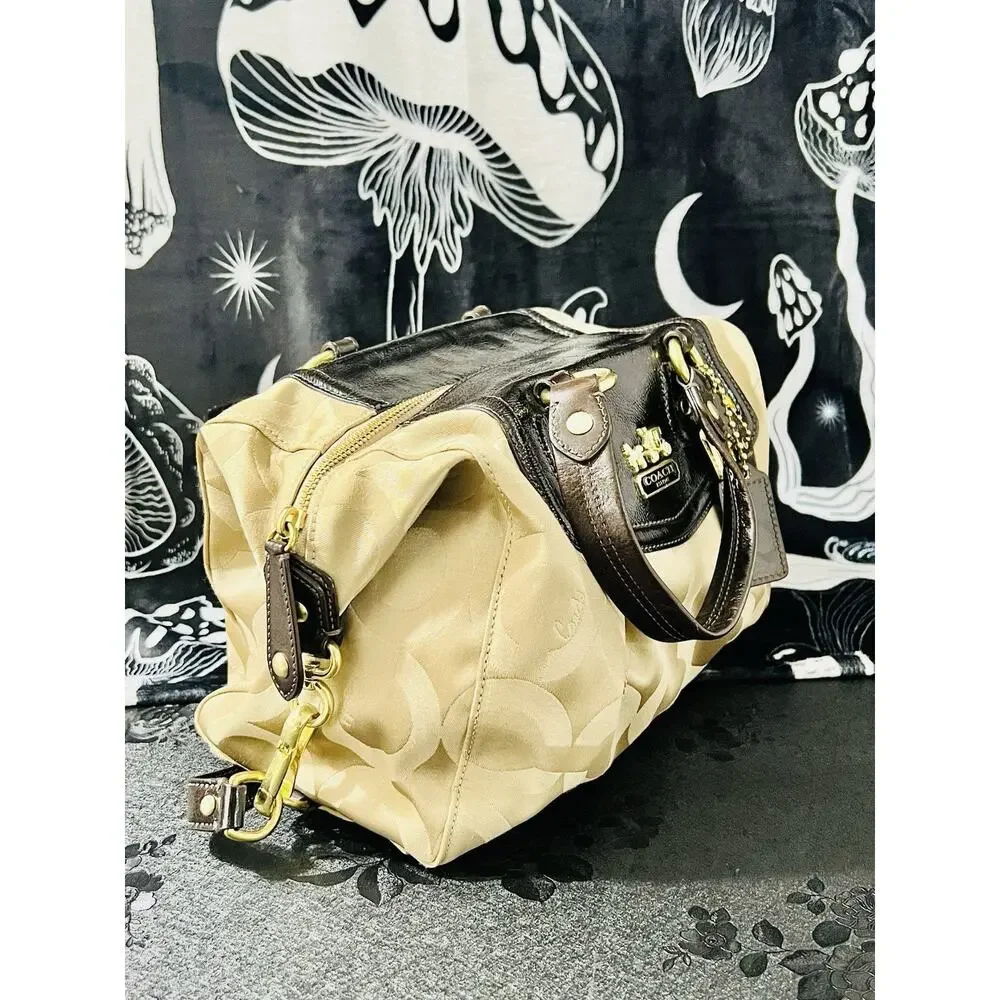 Coach Madison Audrey Op Art Khaki Brown Satchel 14294 Leather Trim Gold